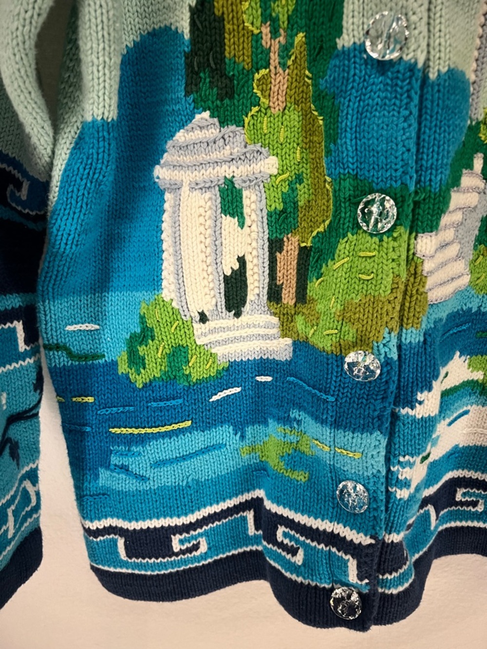 Vintage 90s Storybook Knits Greece Greek Roman Themed Cardigan Sweater Size S - Picture 5 of 9